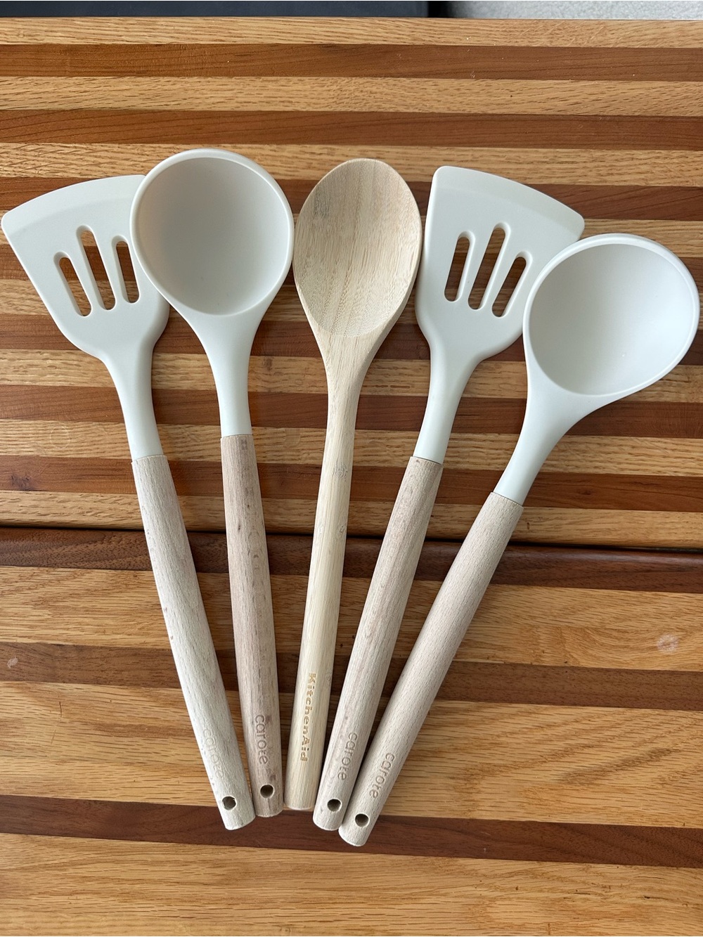 Kitchen Utensils - 4 Carote pieces & 1 Kitchen Aid wooden spoon (like new)
